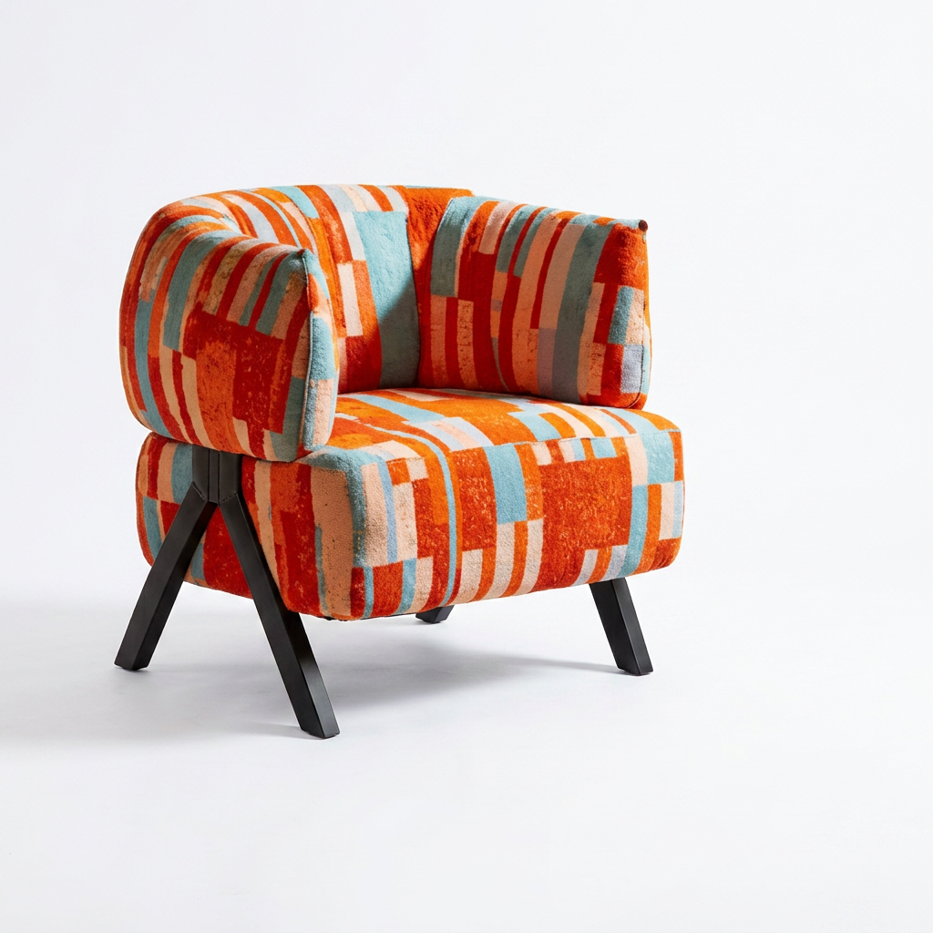 Color Block Pattern Lounge Chair Raised on Black Angled Legs