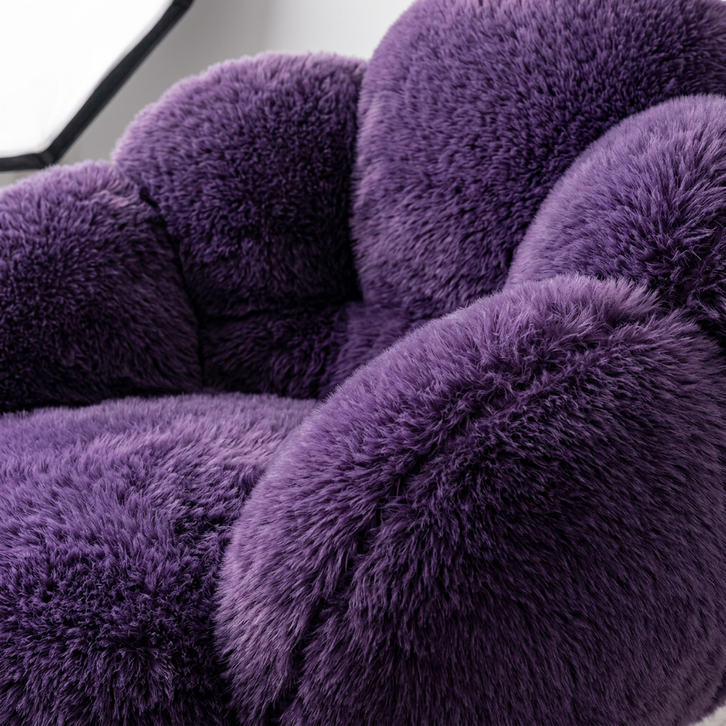 Purple Faux Fur Swivel Lounge Chair Shaped Like Soft Petals