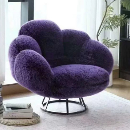 Purple Faux Fur Swivel Lounge Chair Shaped Like Soft Petals