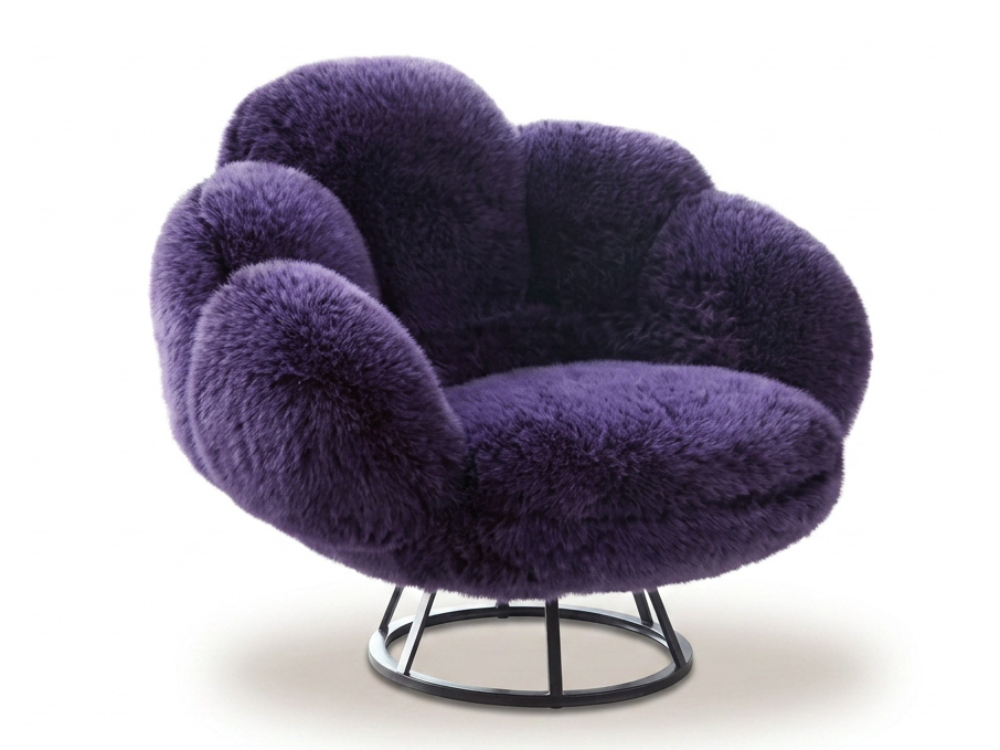 Purple Faux Fur Swivel Lounge Chair Shaped Like Soft Petals