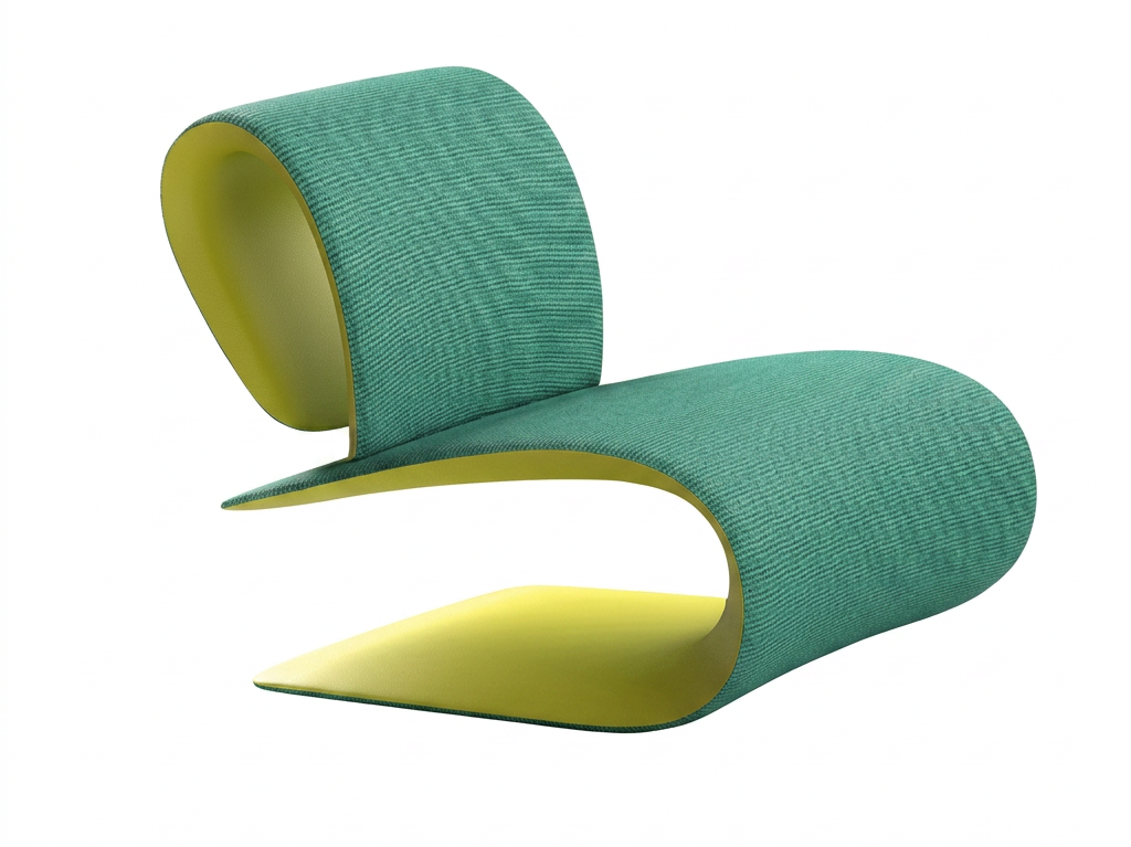 Teal Ribbon Lounge Chair Formed as a Continuous Cantilever C