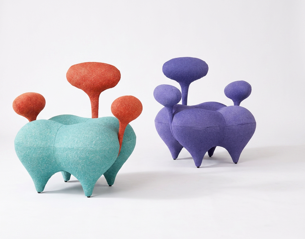 Sculptural Mushroom Accent Chair Built with Colorful Upholst