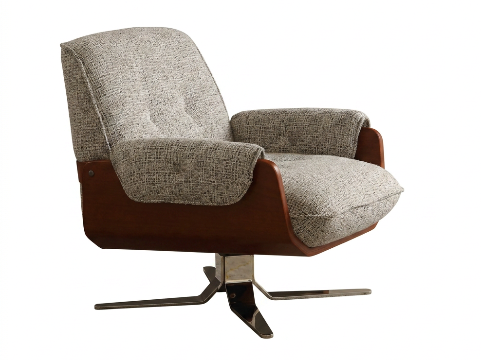Textured Fabric Swivel Lounge Chair Framed by Curved Wood Si