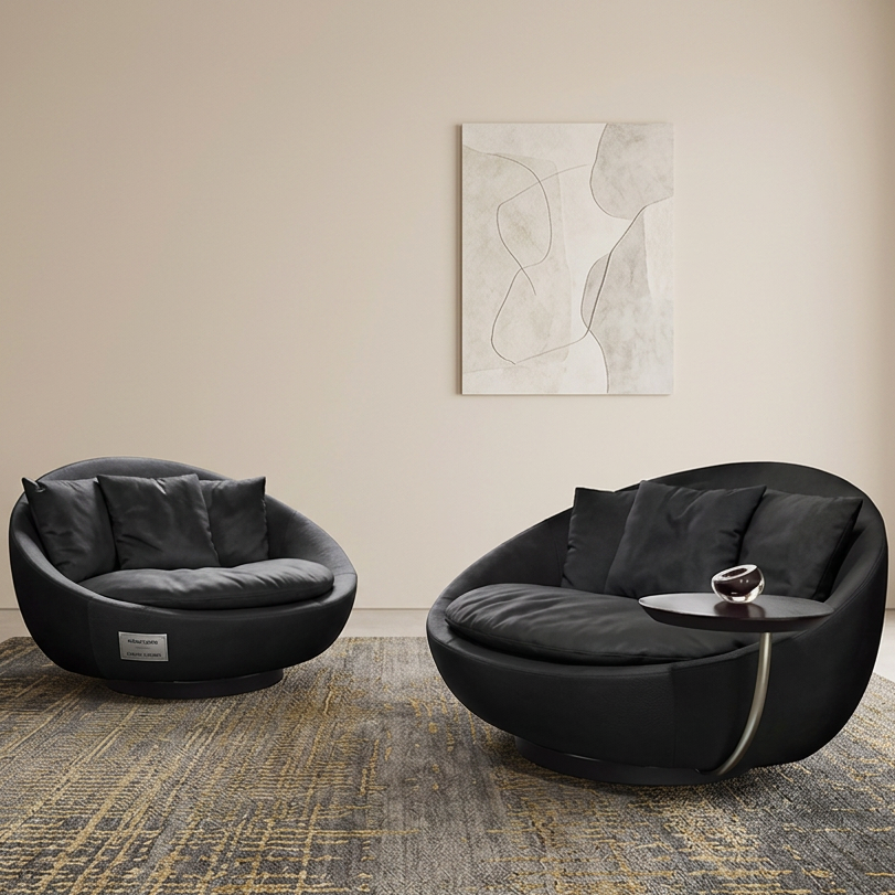 Round Loveseat Lounge Chair Designed as a Deep Bowl Seat