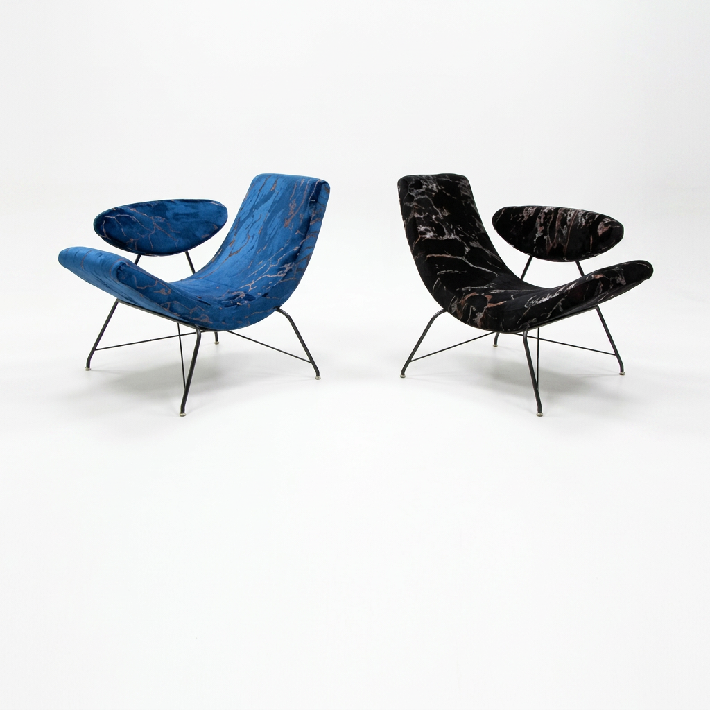 Marble Pattern Sling Lounge Chair with Floating Pillow Armrests