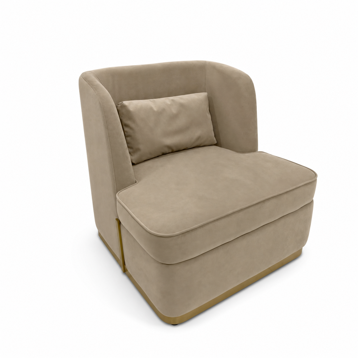 Taupe Wraparound Lounge Chair with Gold Metal Plinth Base