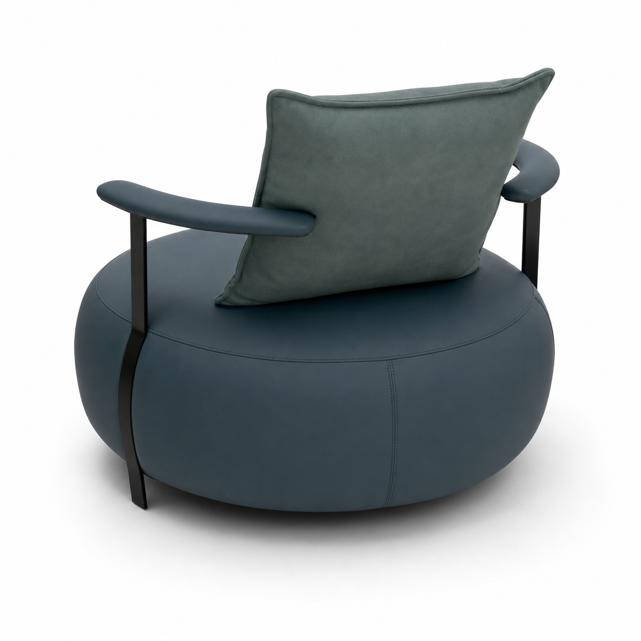 Round Blue Lounge Chair Framed by Open Curved Arms