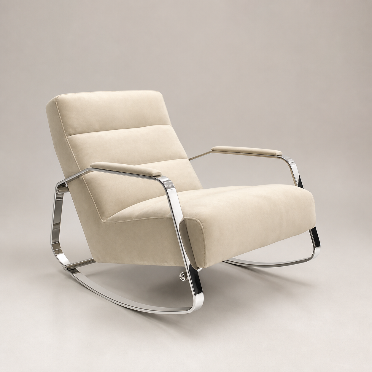 Cream Channel-Back Rocking Chair on Polished Steel Runners