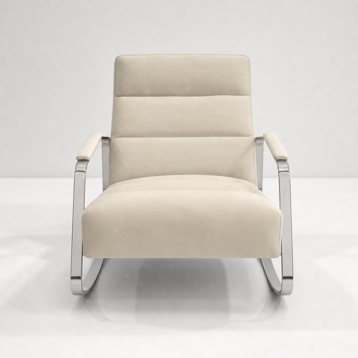 Cream Channel-Back Rocking Chair on Polished Steel Runners