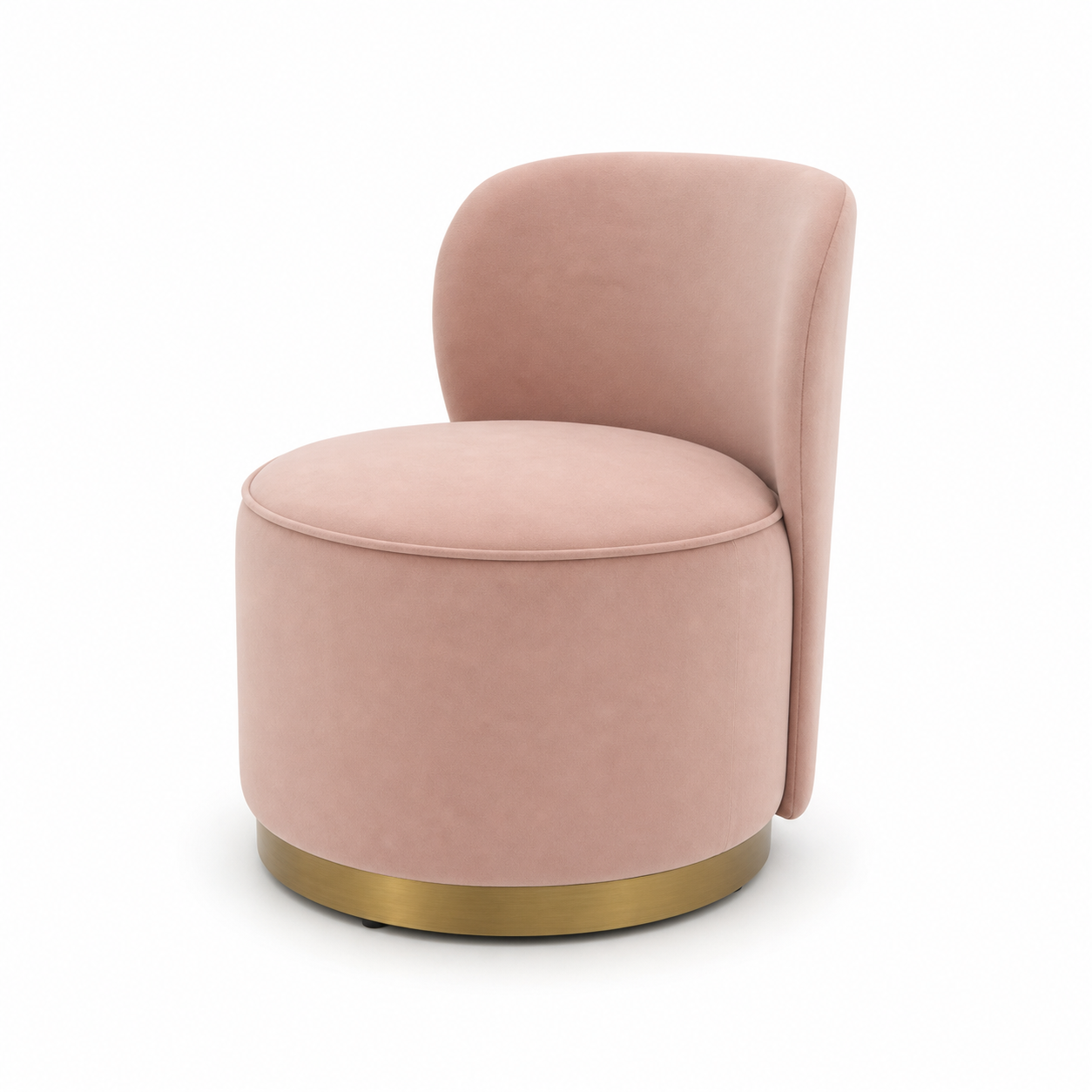 Blush Pink Barrel Vanity Chair on a Gold Plinth Base