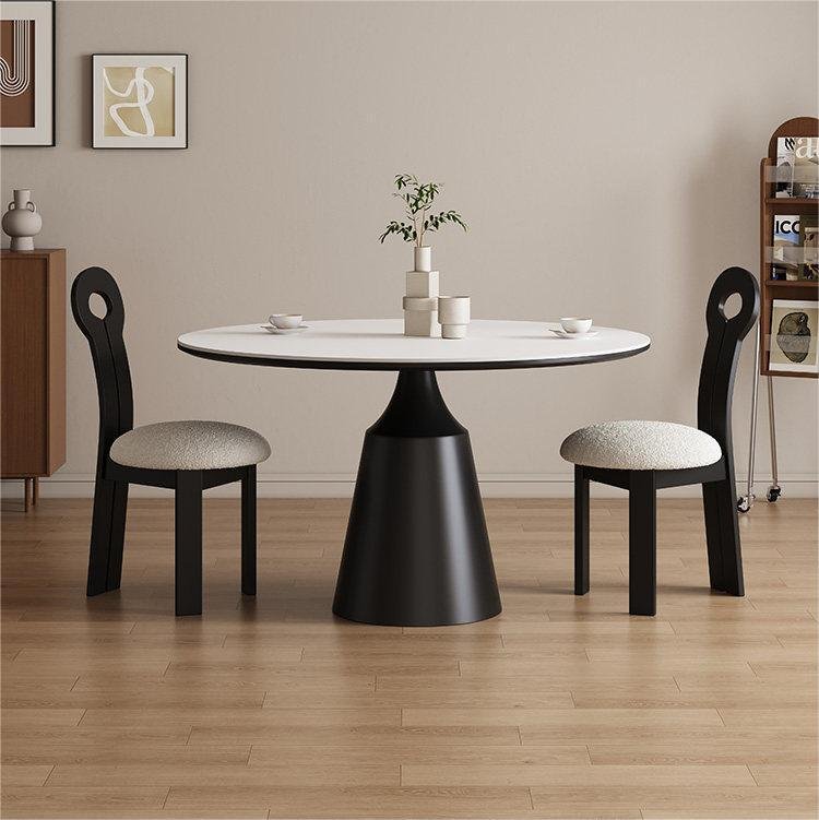 White Marble-Effect Drop-Leaf Dining Table with Fluted Cone Pedestal