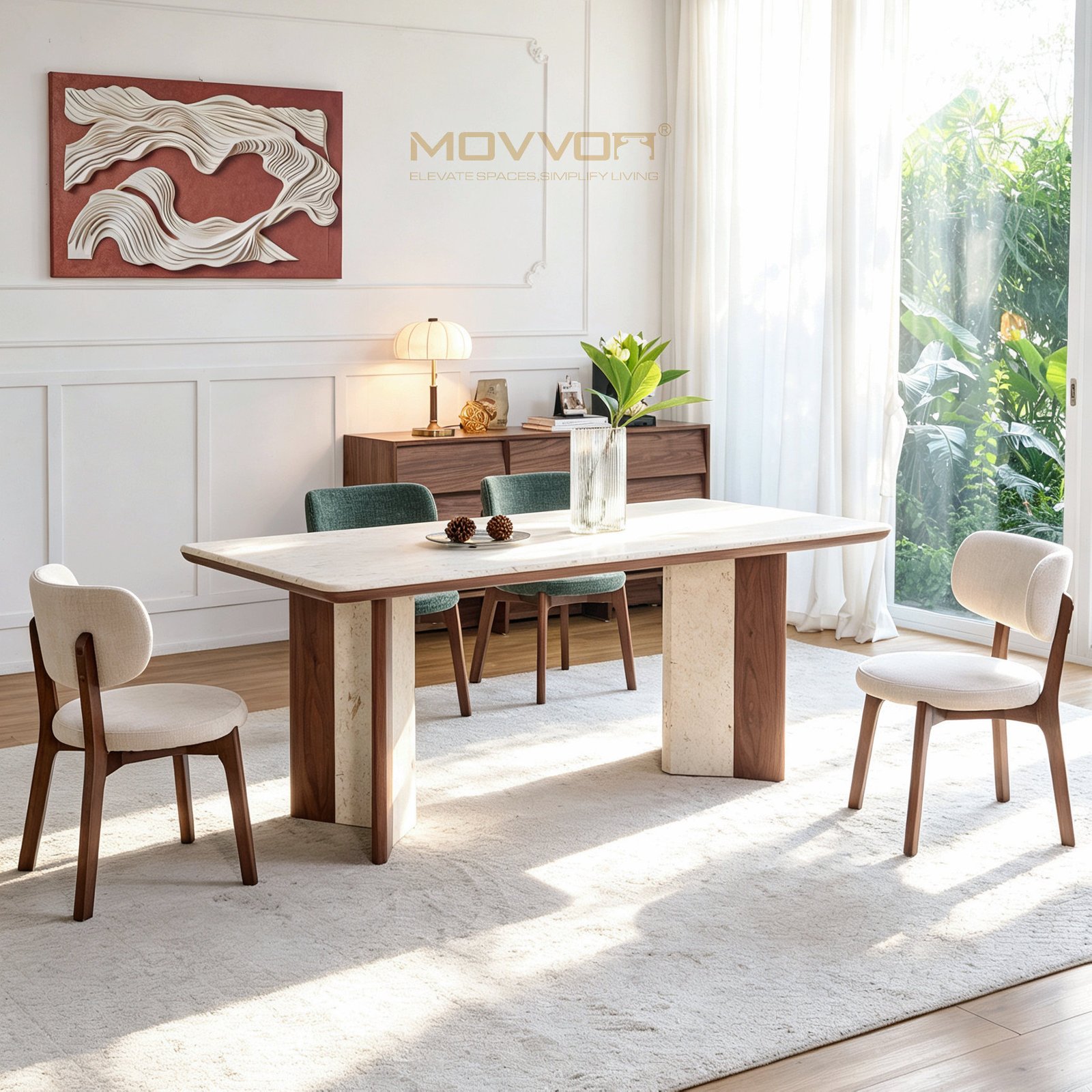 Straight Split-Panel Jade Rabbit Marble Dining Table