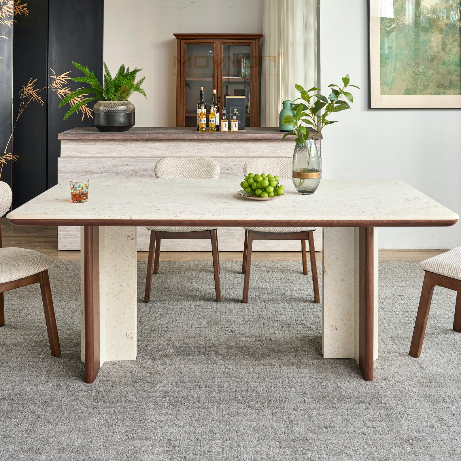 Inner-Facing Stone Panel Jade Rabbit Marble Dining Table