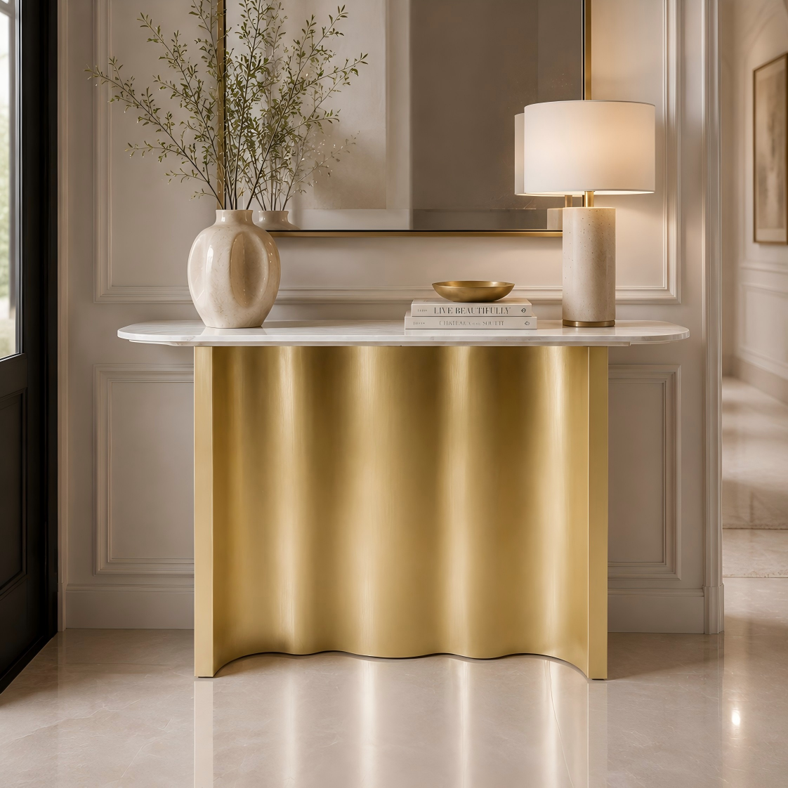 ​Fluted Champagne Gold Marble Console Table