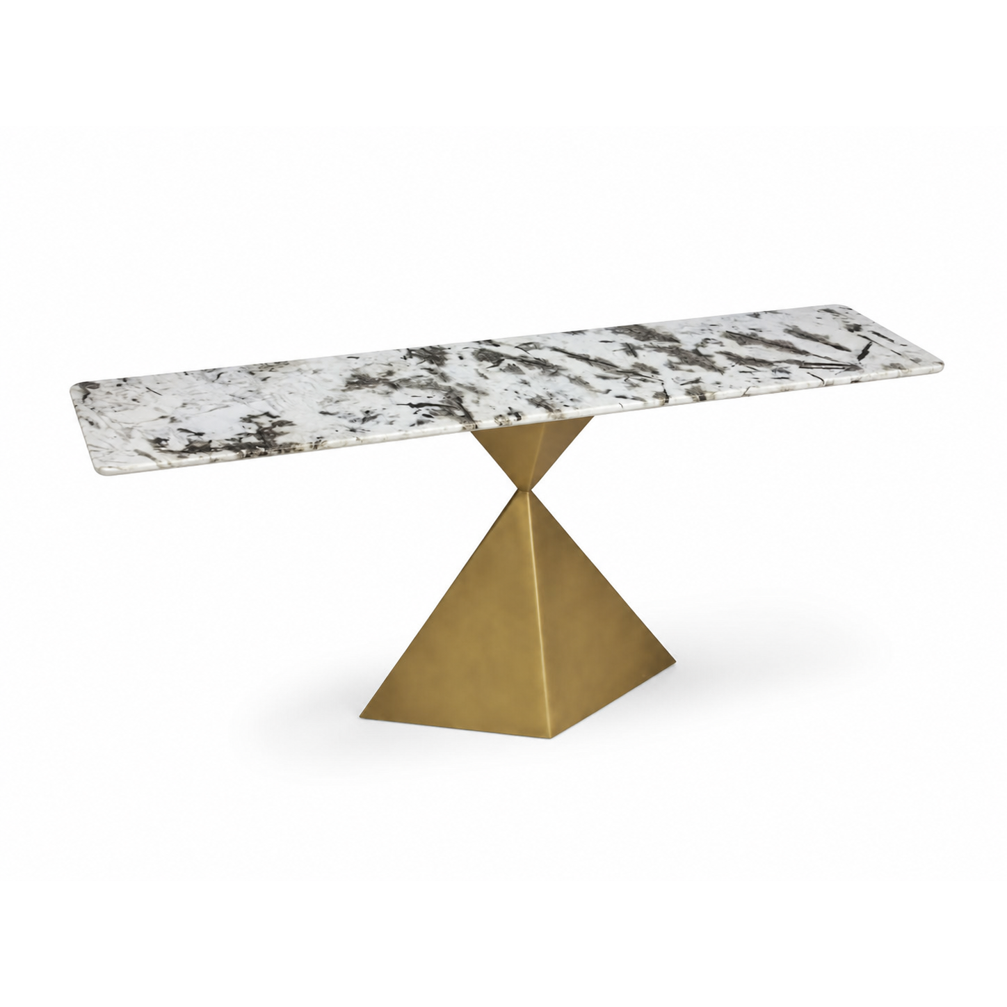 White Veined Console Table on a Champagne Hourglass Pedestal