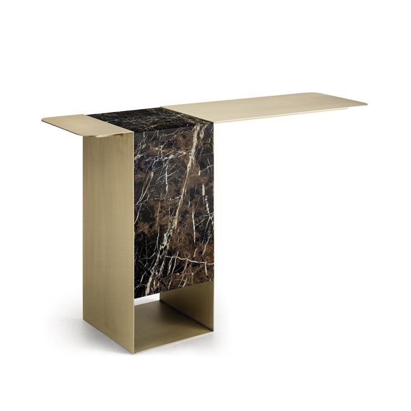 Black Gold Veined Console Table with Cantilever Metal Wings