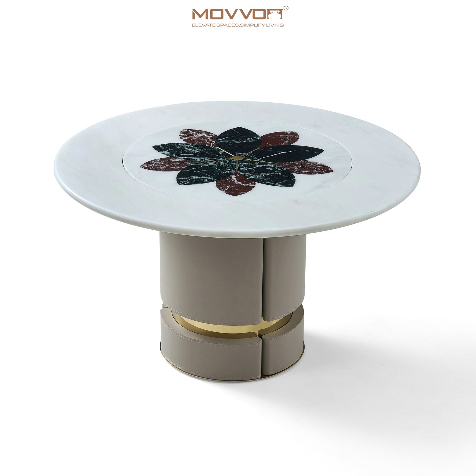 Multicolor Floral-Inlay Round Dining Table