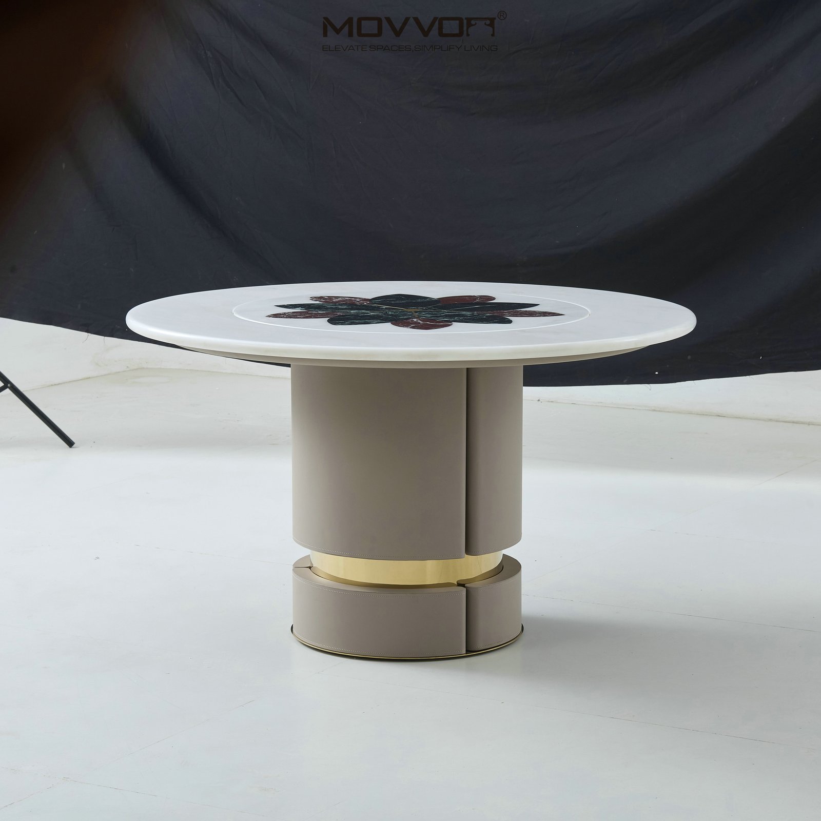 Multicolor Floral-Inlay Round Dining Table