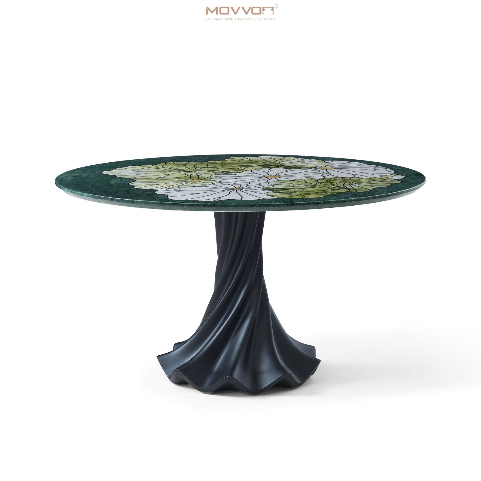 Botanical Green Marble-Effect Round Dining Table