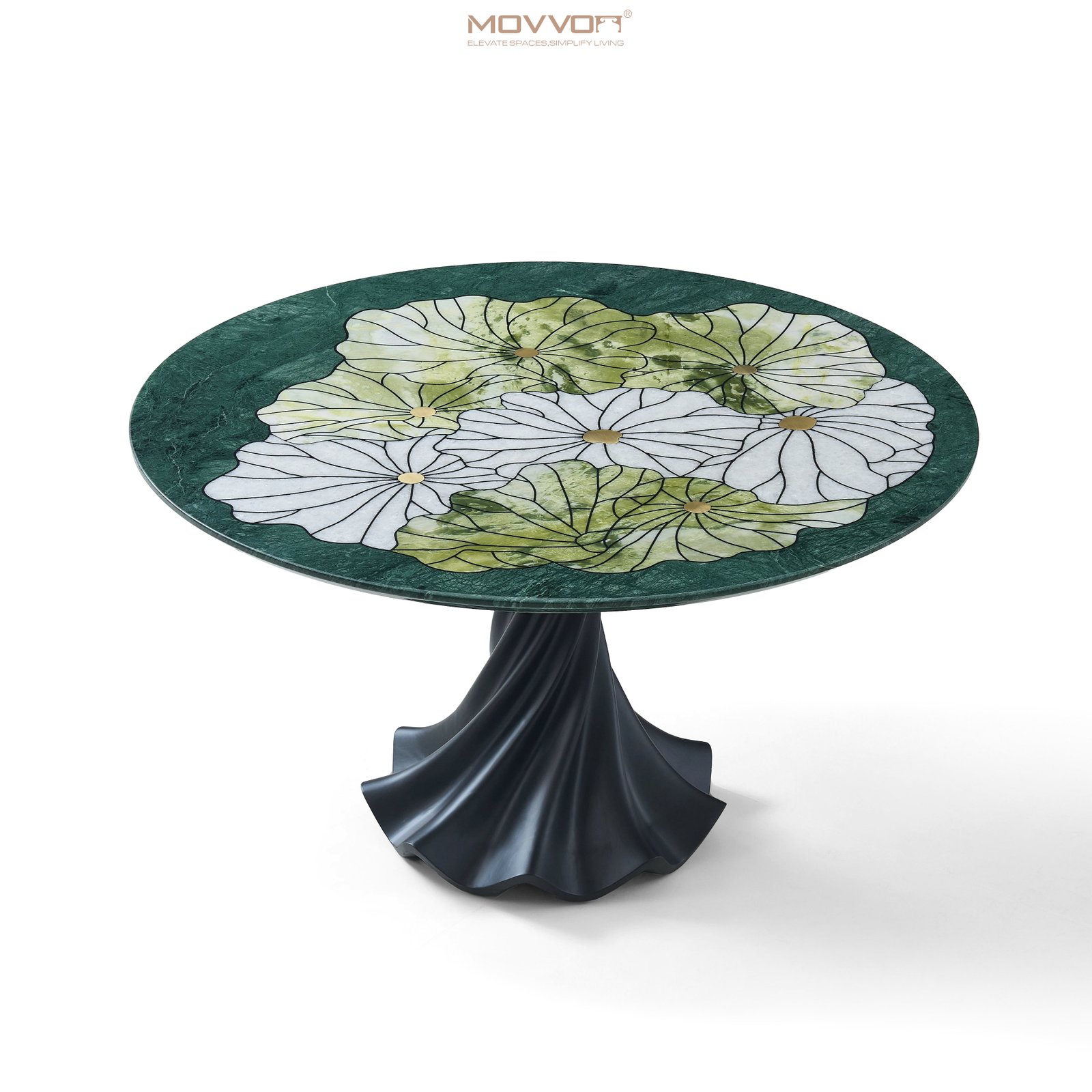 Botanical Green Marble-Effect Round Dining Table