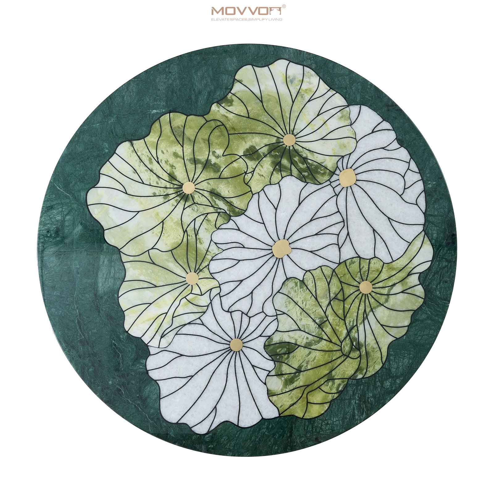 Botanical Green Marble-Effect Round Dining Table