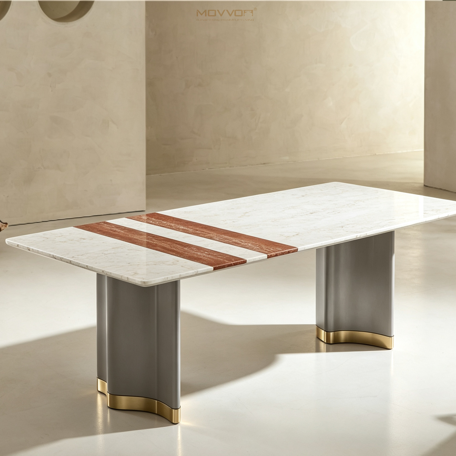 White Stone-Look Rectangular Dining Table