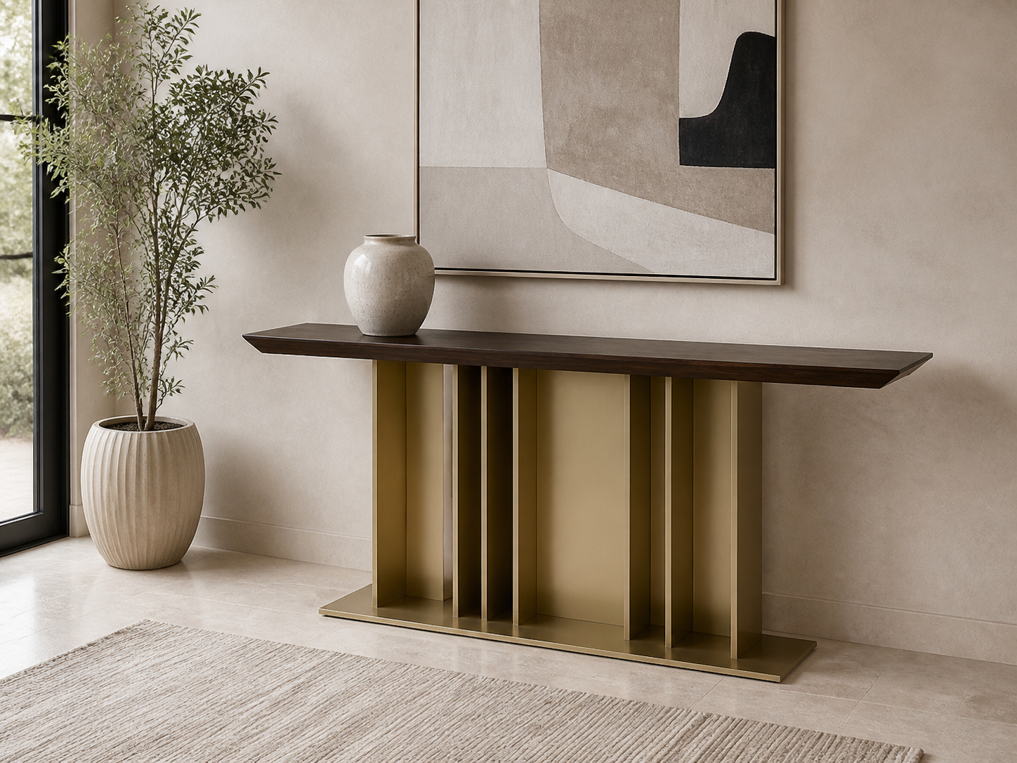 Dark Gray Stone-Look Console Table