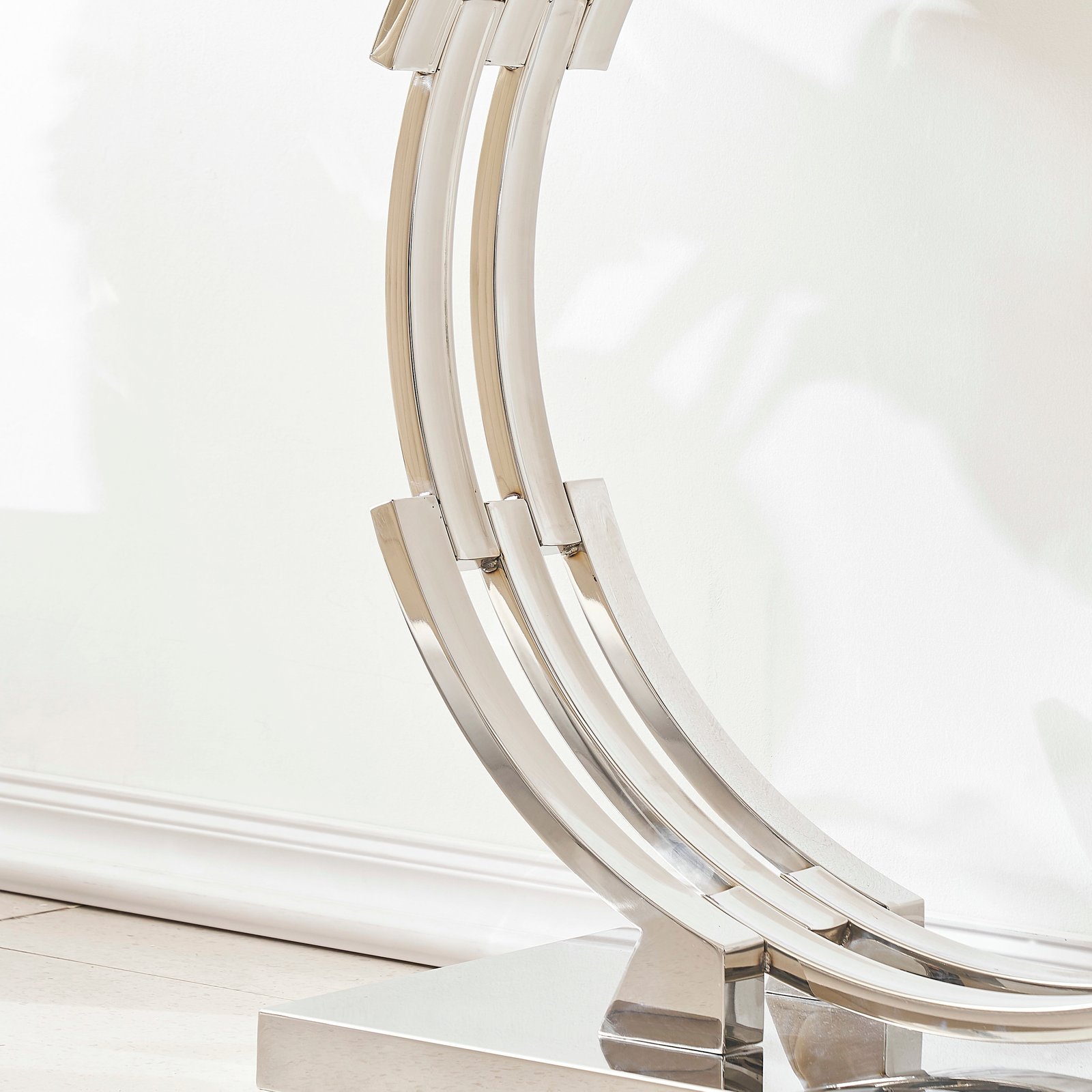 Layered Ring Pedestal Console Table with Rectangular Stone-Look Top