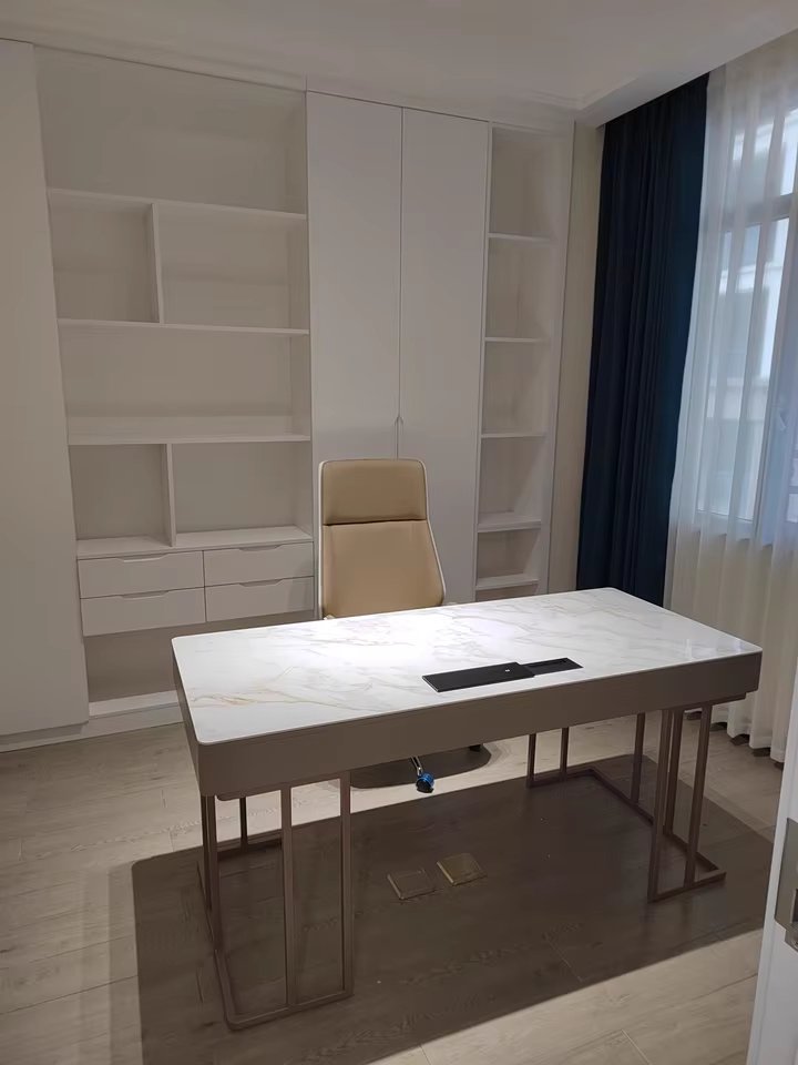 Modern Grey Stone Top Executive Office Desk with Metal Frame
