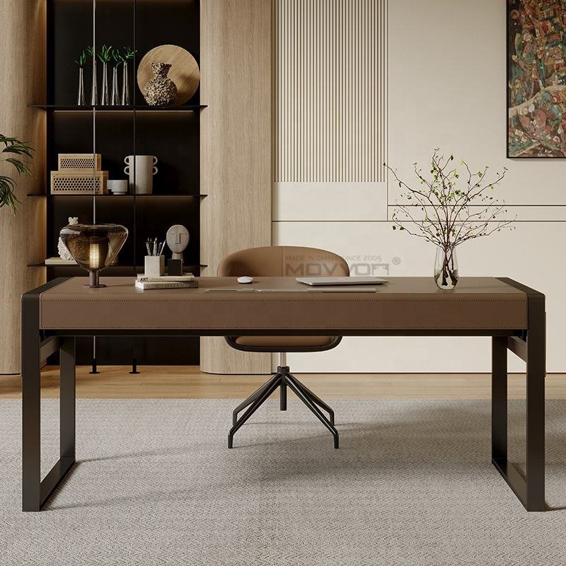 Leather Wrapped Executive Office Desk with Integrated Storage