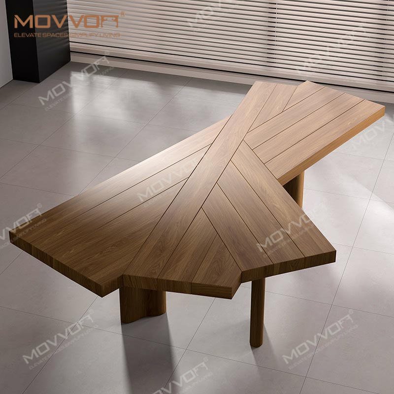 Irregular Woodgrain Office Table for Creative Workspaces and Studios