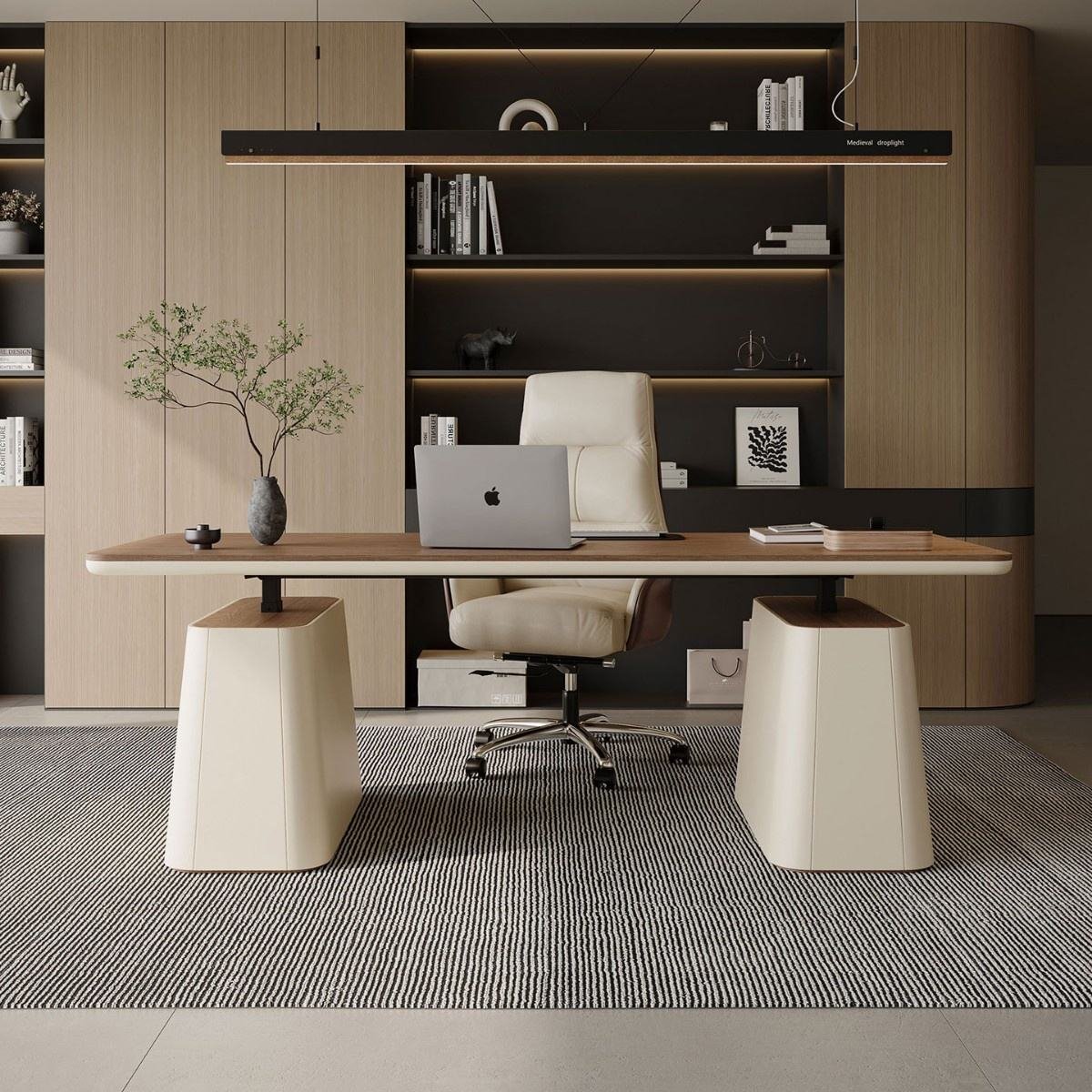 Dual-Motor Height Adjustable Office Table with Walnut Desktop