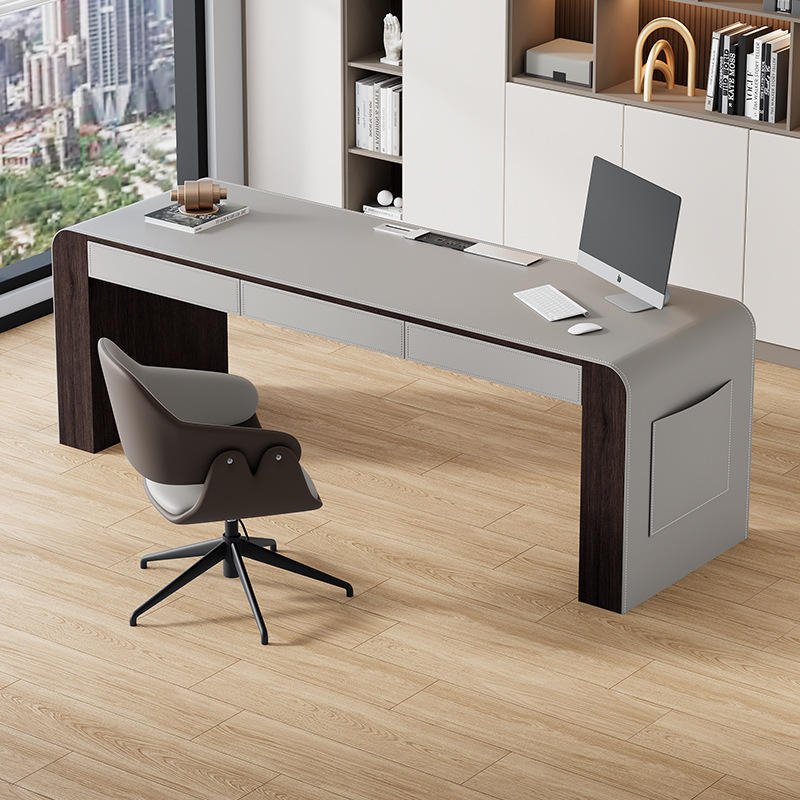 Taupe Wrapped Office Desk with Side Return Cabinet and Power Access