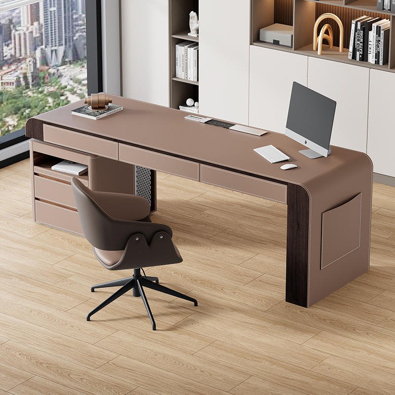 Taupe Wrapped Office Desk with Side Return Cabinet and Power Access