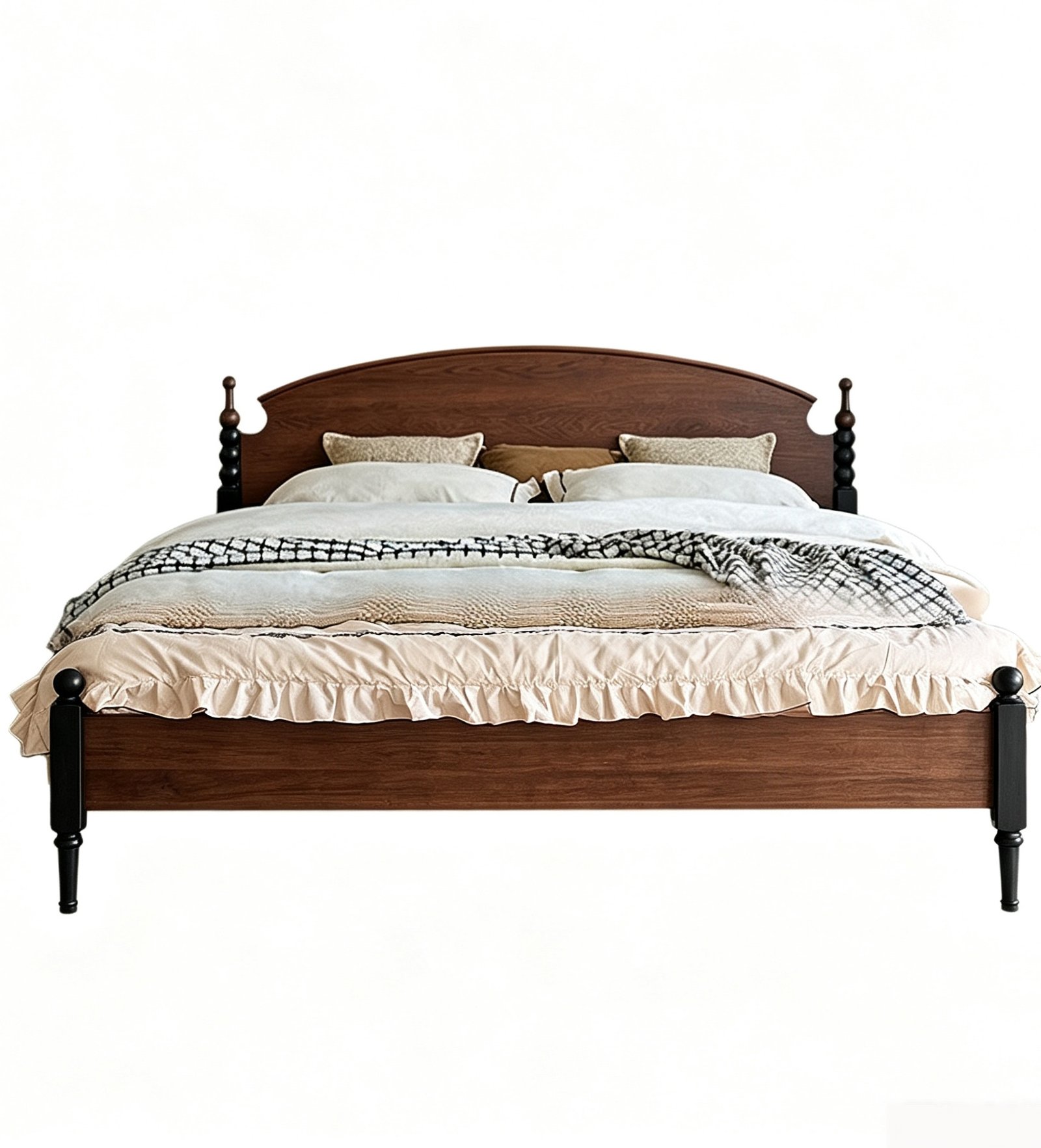 Arched French Wooden Bed Frame and Black Turned Post Design